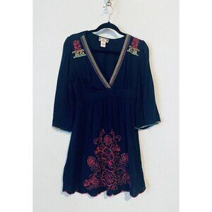 Flying Tomato Dress Womens Medium Embroidered V Neck Fit And Flare Blue Boho